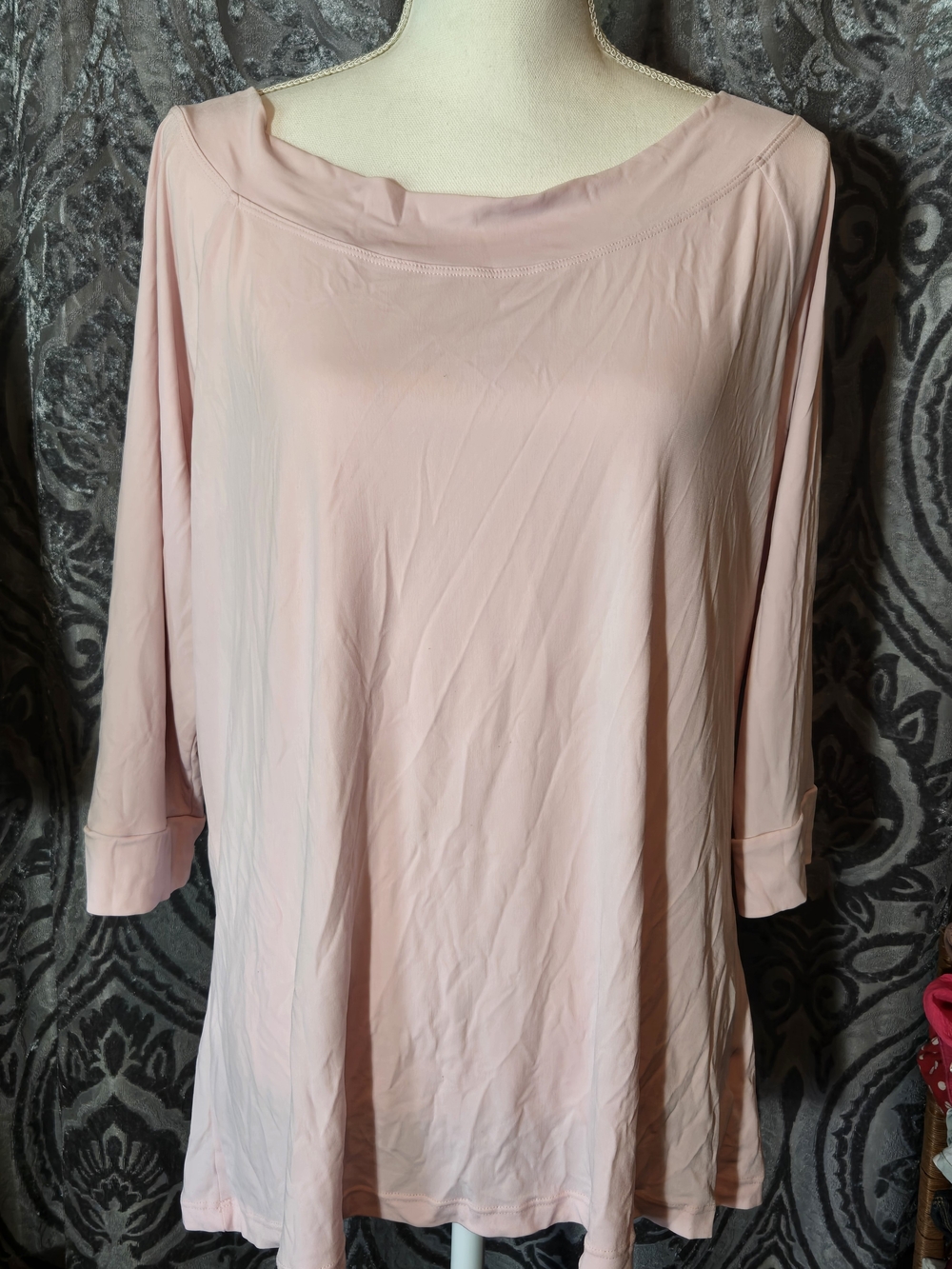 Women's Soft Blush Boatneck Tunic with Three-Quarter Sleeves